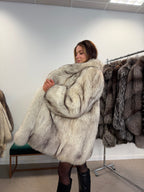 White Nordic Fox Real Fur Coat, Size L