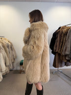 Fluffy Fox Fur Jacket, Beige Cream, Size M