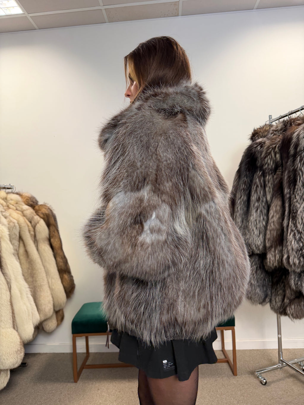 Opossum Fur Jacket, Hooded, Size M
