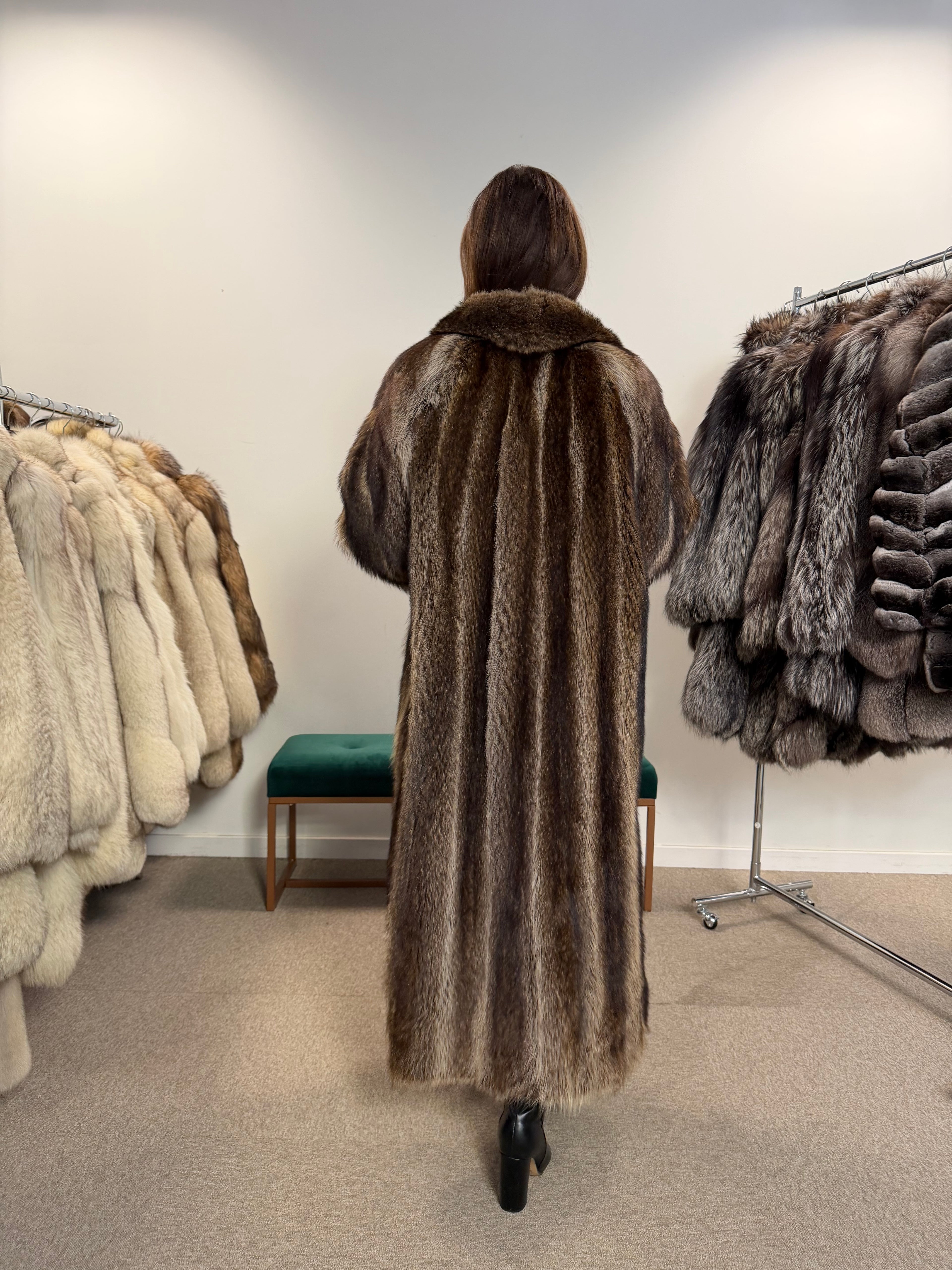 Raccoon Fur Coat, Full Length, Size L