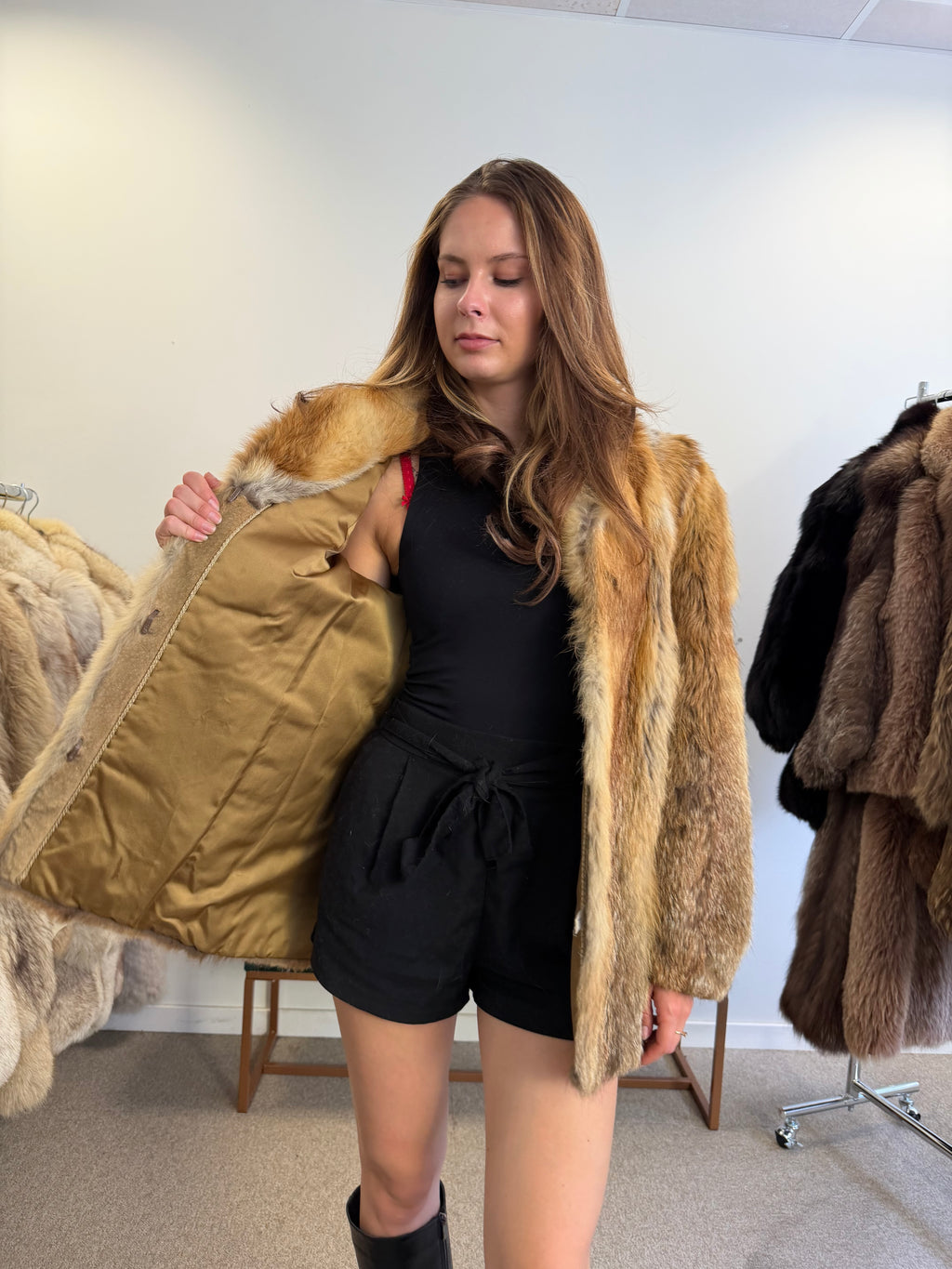 Red Fox Fur Jacket, Small, Fluffy