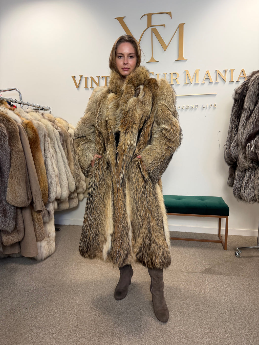 Coyote Fur Coat, Large, Full Length, Fluffy