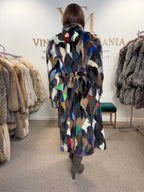 Mixed Colour Dyed Mink Fur Coat, XL, Full Length, Belted