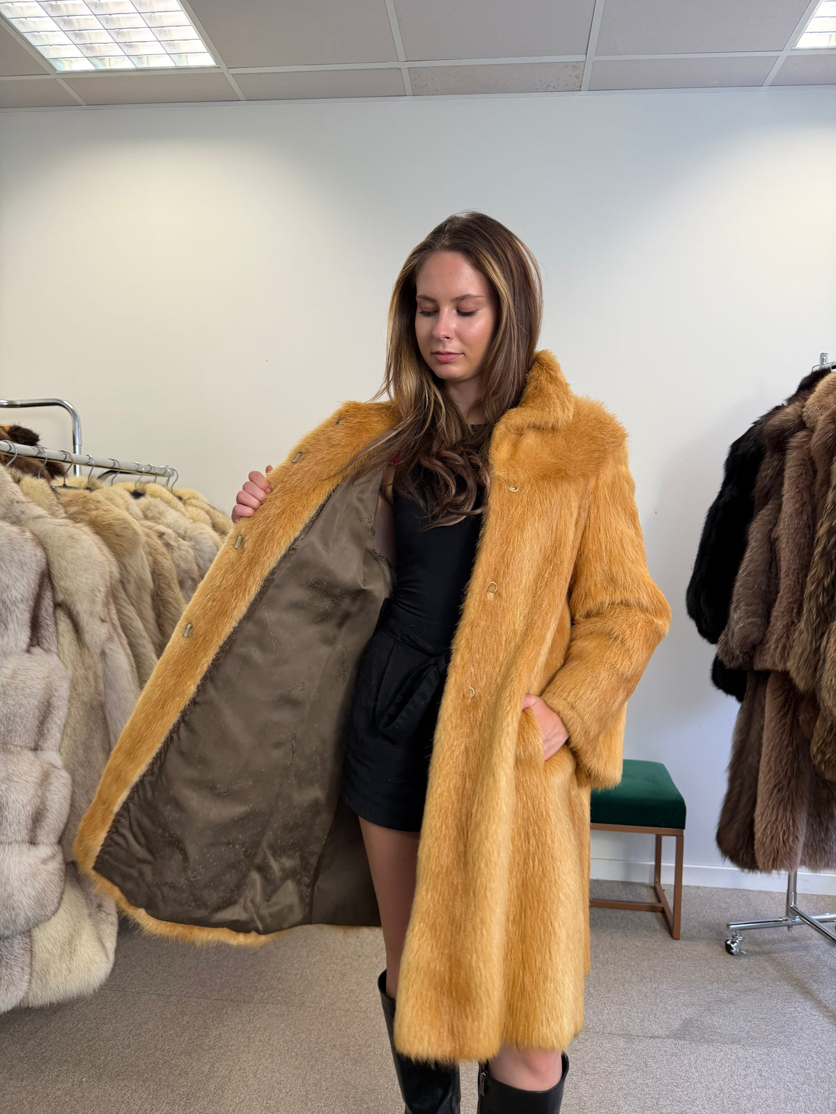 Golden Beaver Fur Coat, Small