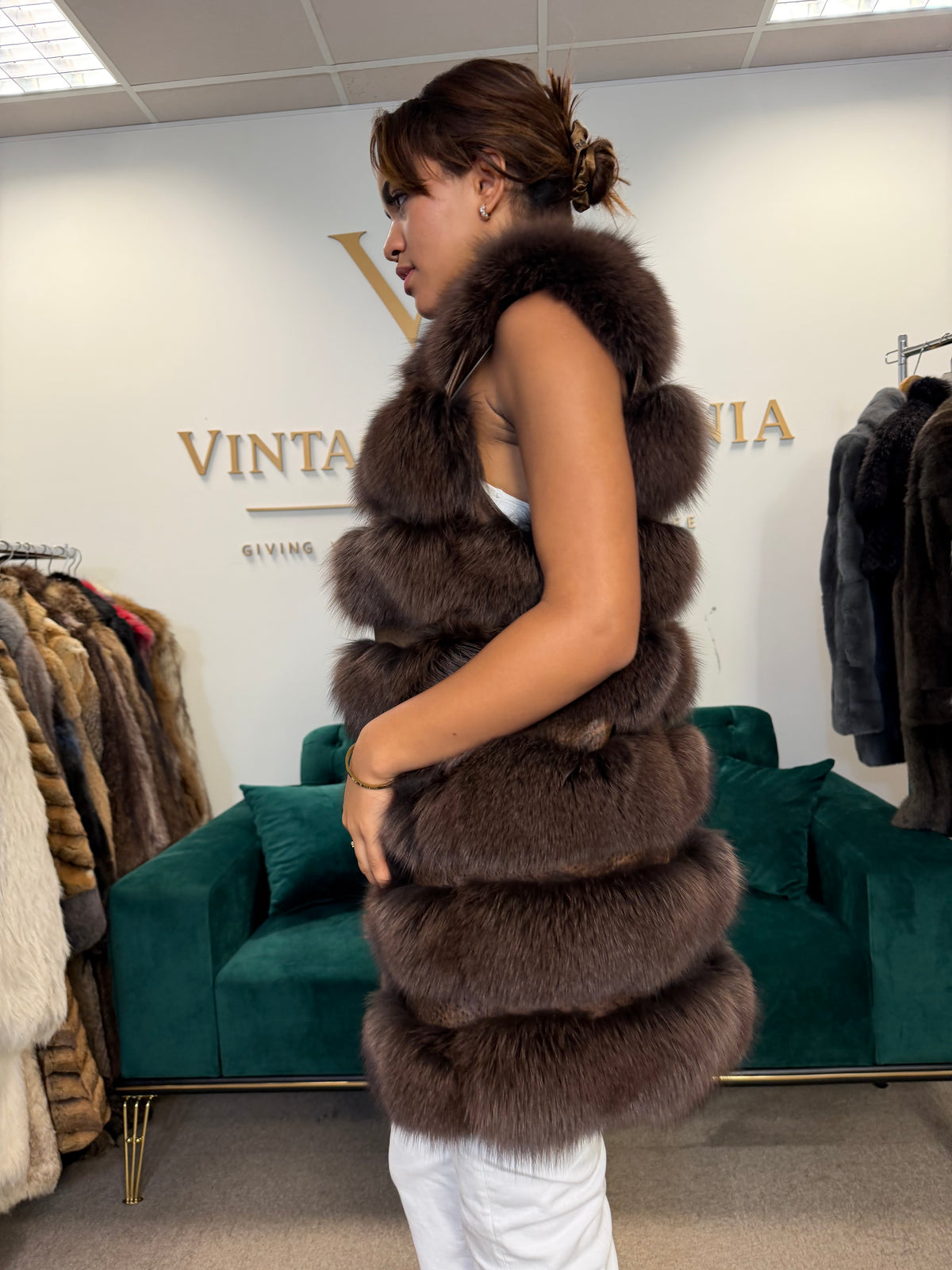 Dark Brown Fox Fur Vest, Medium, New