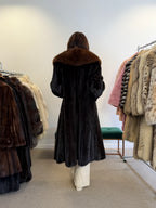 Mink Fur Coat, Dark Brown, SAGA Mink with brown fox Collar, L size