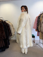 Fox Fur Coat, White with Finn Raccoon, Size M