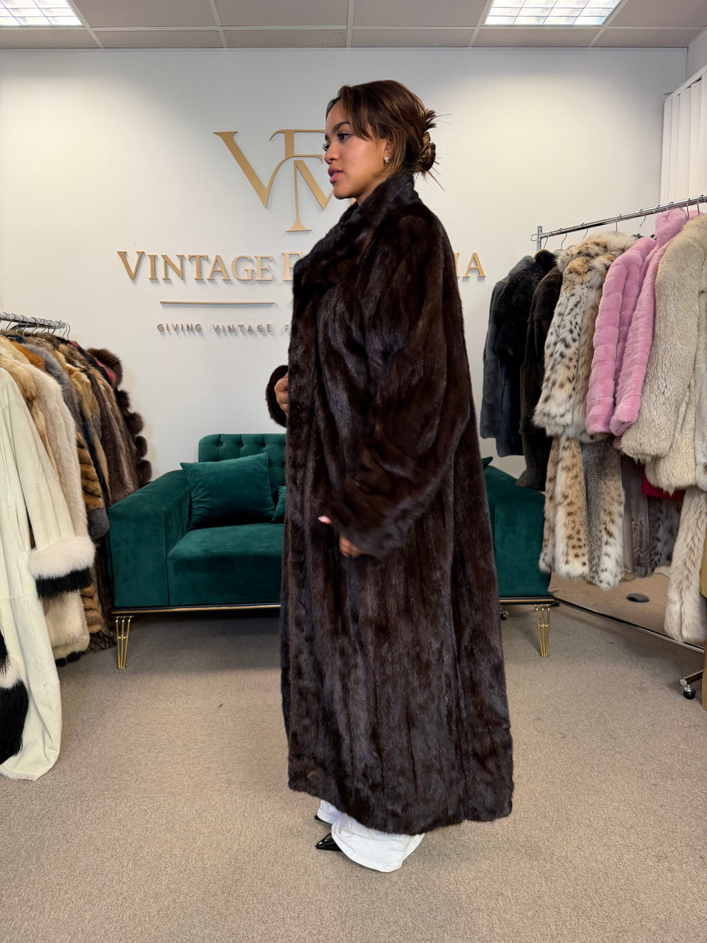 Dark Brown Mink Fur Coat, XL, Extra Full Length, Luxury