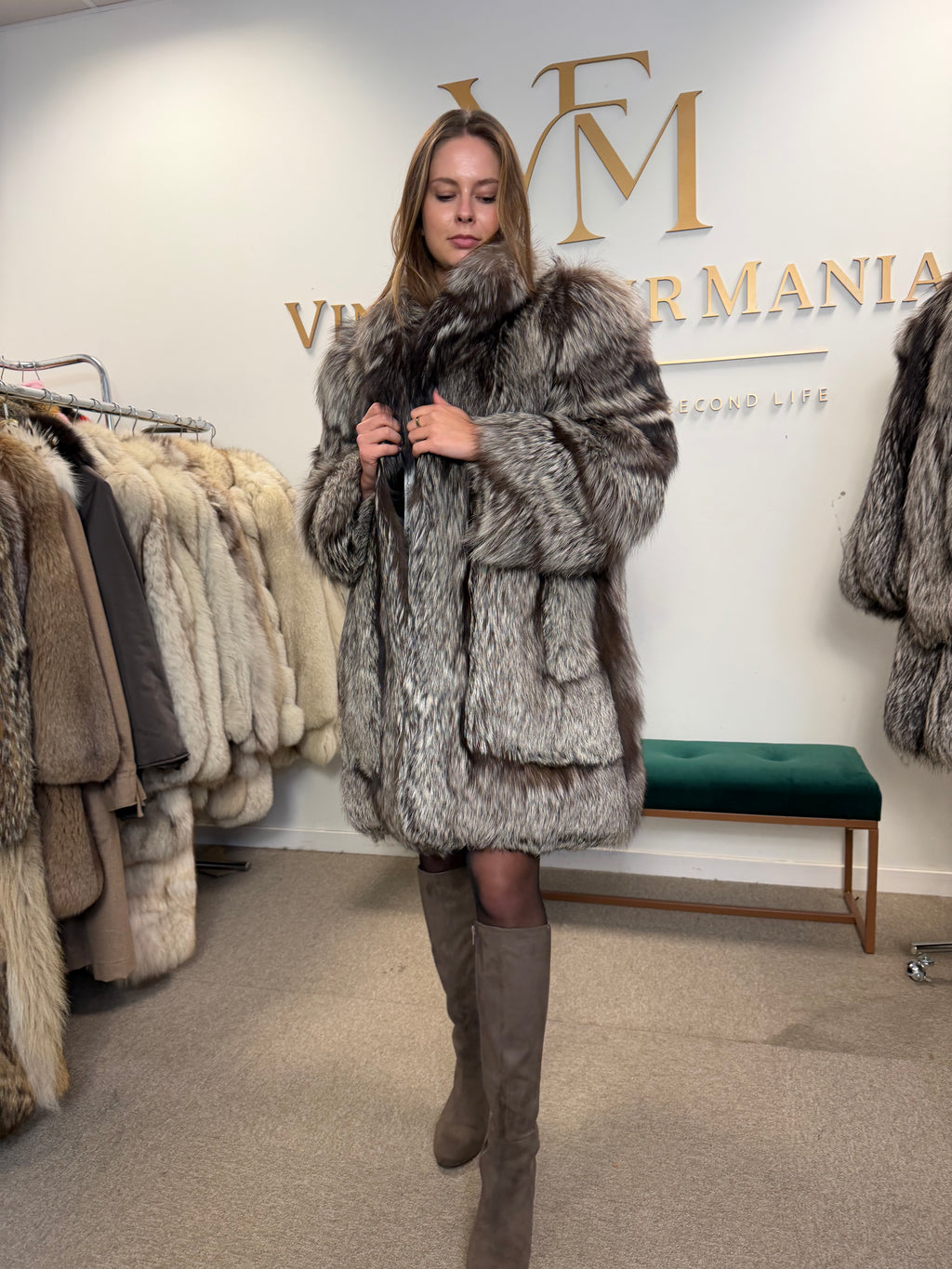 Silver Fox Fur Coat, Medium, Fluffy Soft