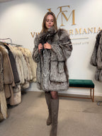 Silver Fox Fur Coat, Medium, Fluffy Soft