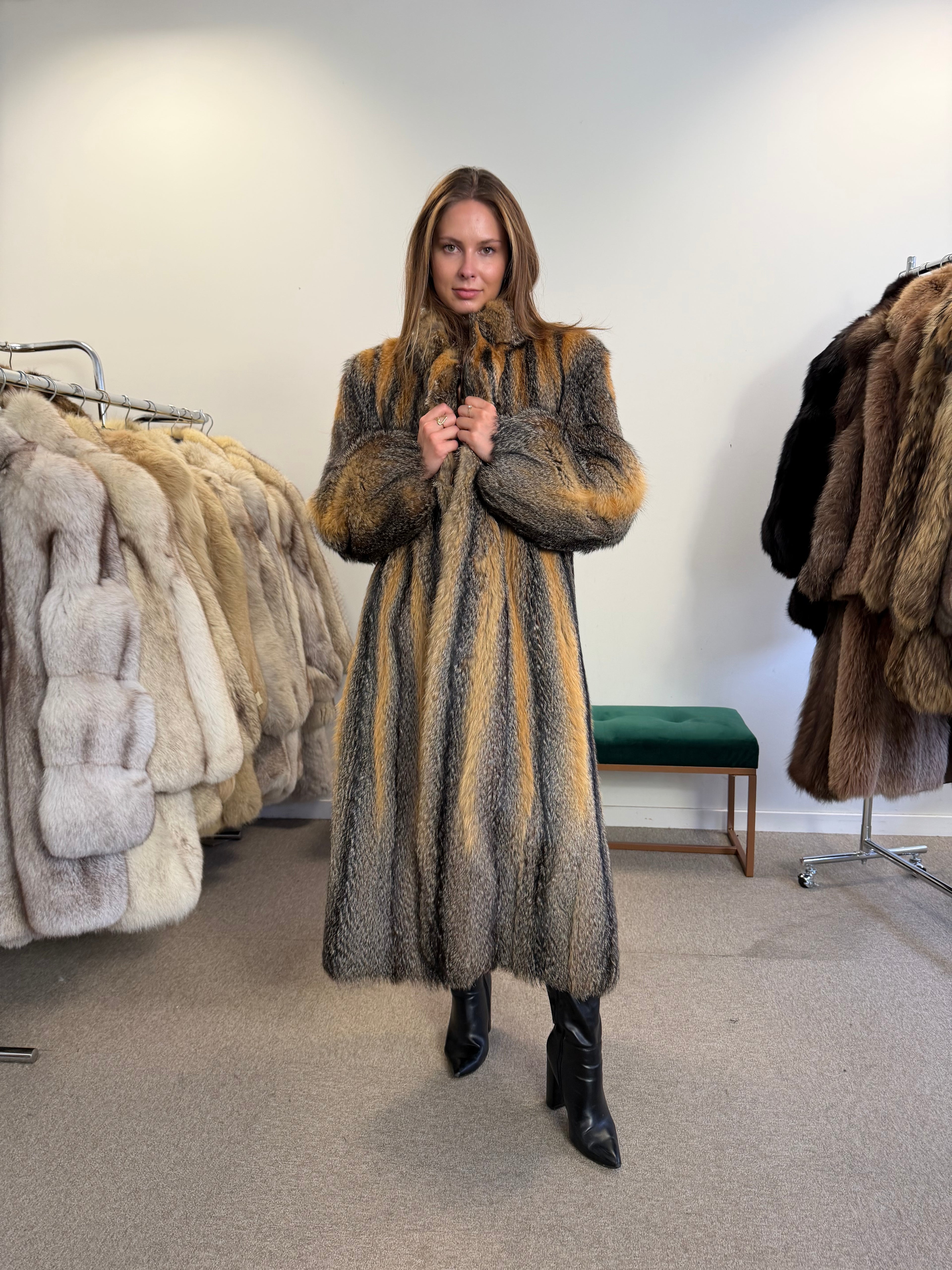 Gray Fox Fur Coat, full length, Size M