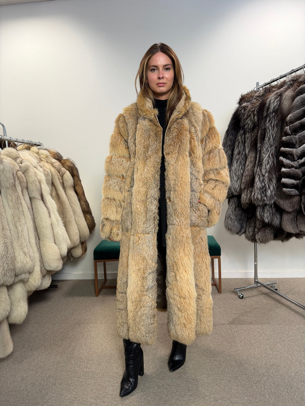 Lynx & Fox Fur Coat, Convertible, Full Length, Size L