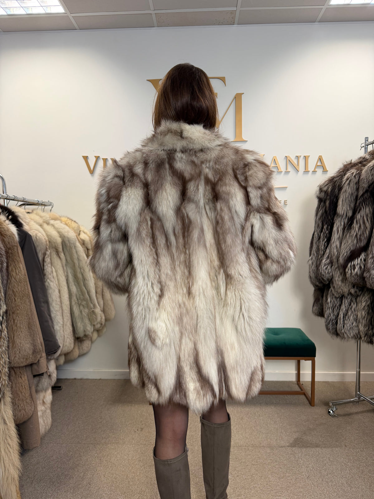 White Fox Fur Coat, Medium, Pieced, Light Weight