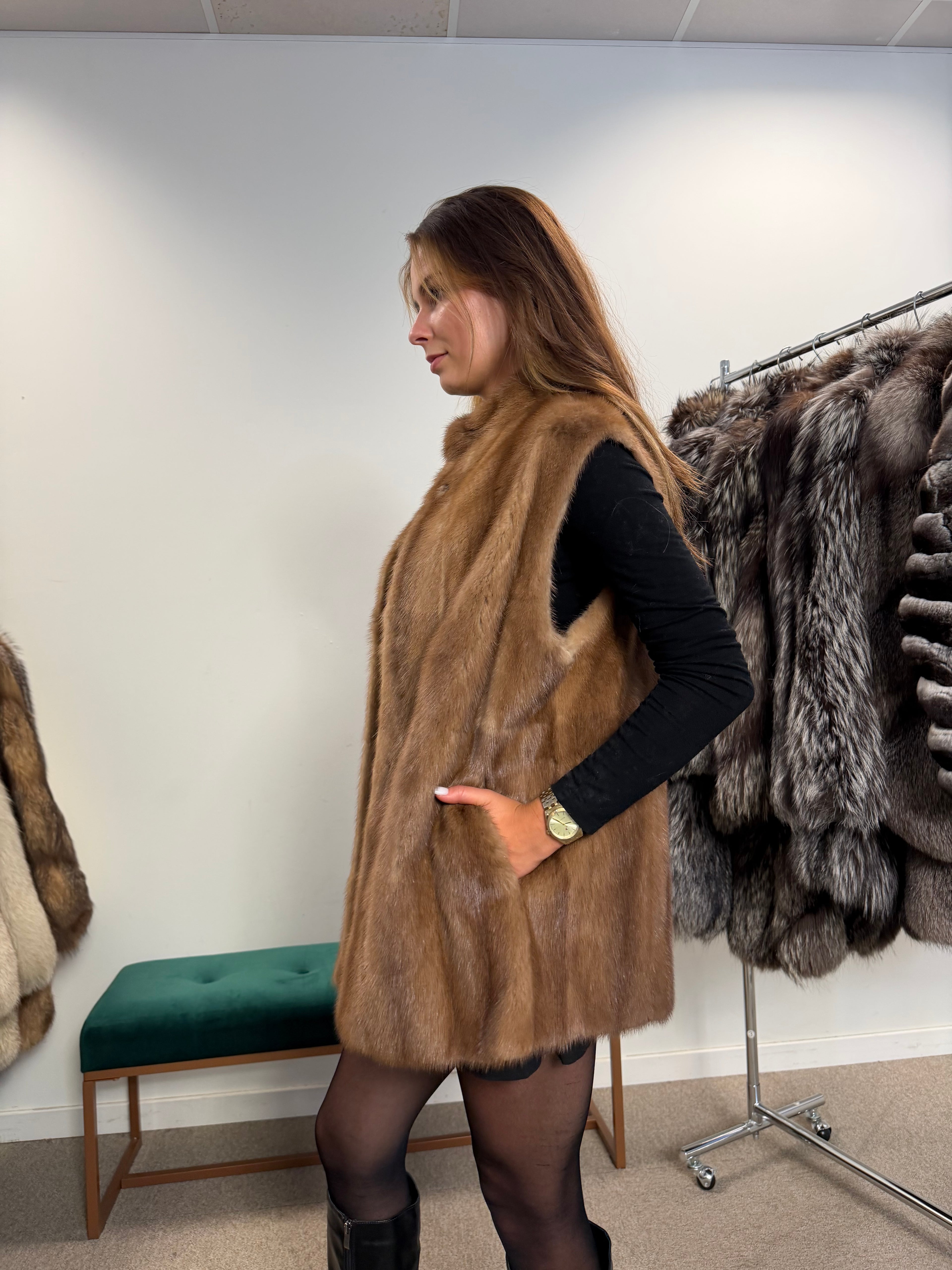 Mink Fur Vest, Pastel, Size M