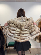 Chinchilla Fur Coat, Light Grey, Hooded, Size M