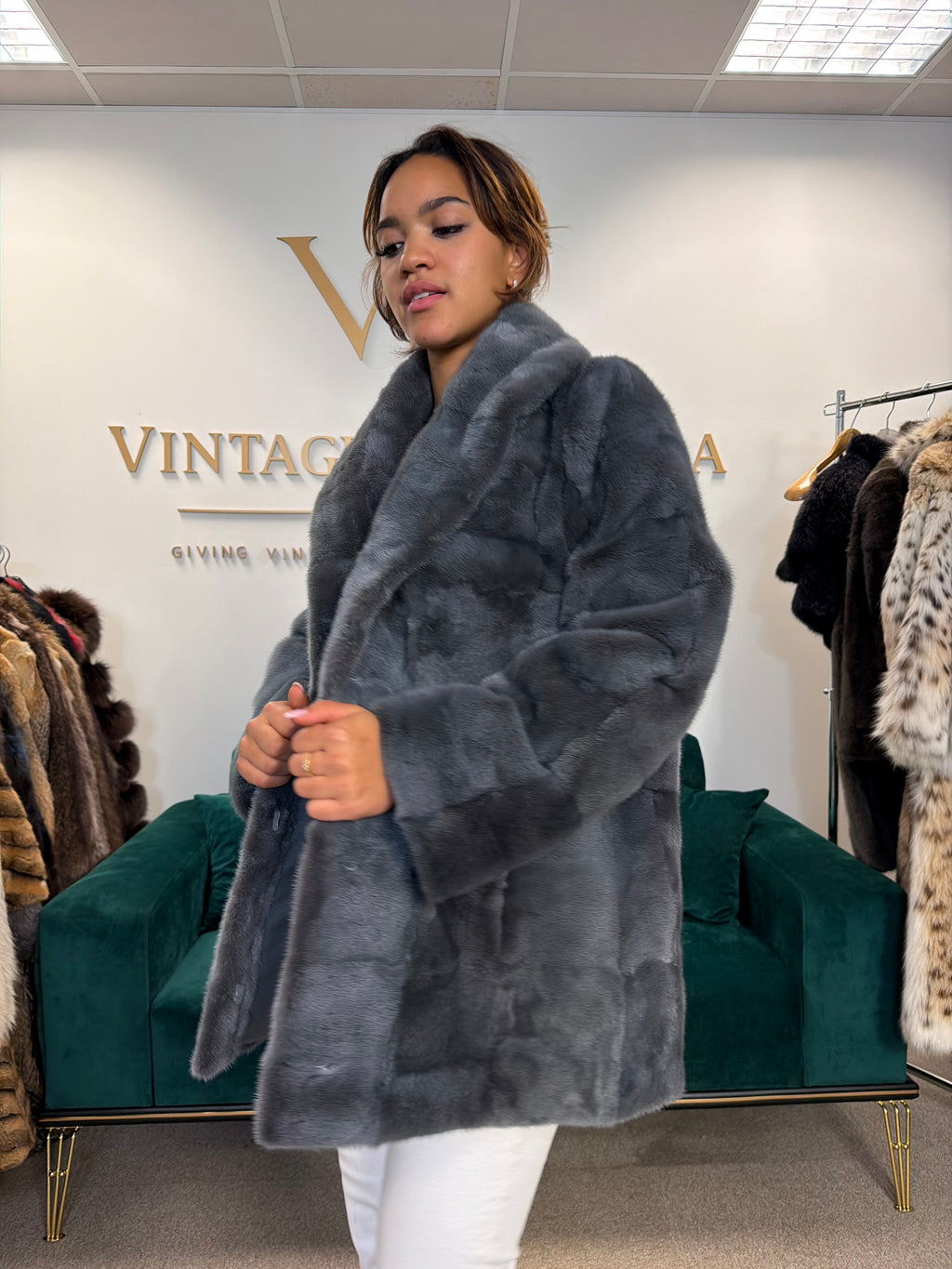 Blue-Grey Dyed Mink Fur Jacket, Medium, German, New
