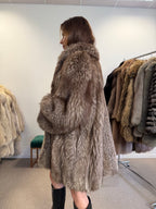 Silver Fox Fur Coat, Hip Length, Size L