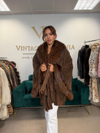 Lamb Nappa Leather Cape with Finn Raccoon & Fox, XL, La Mia