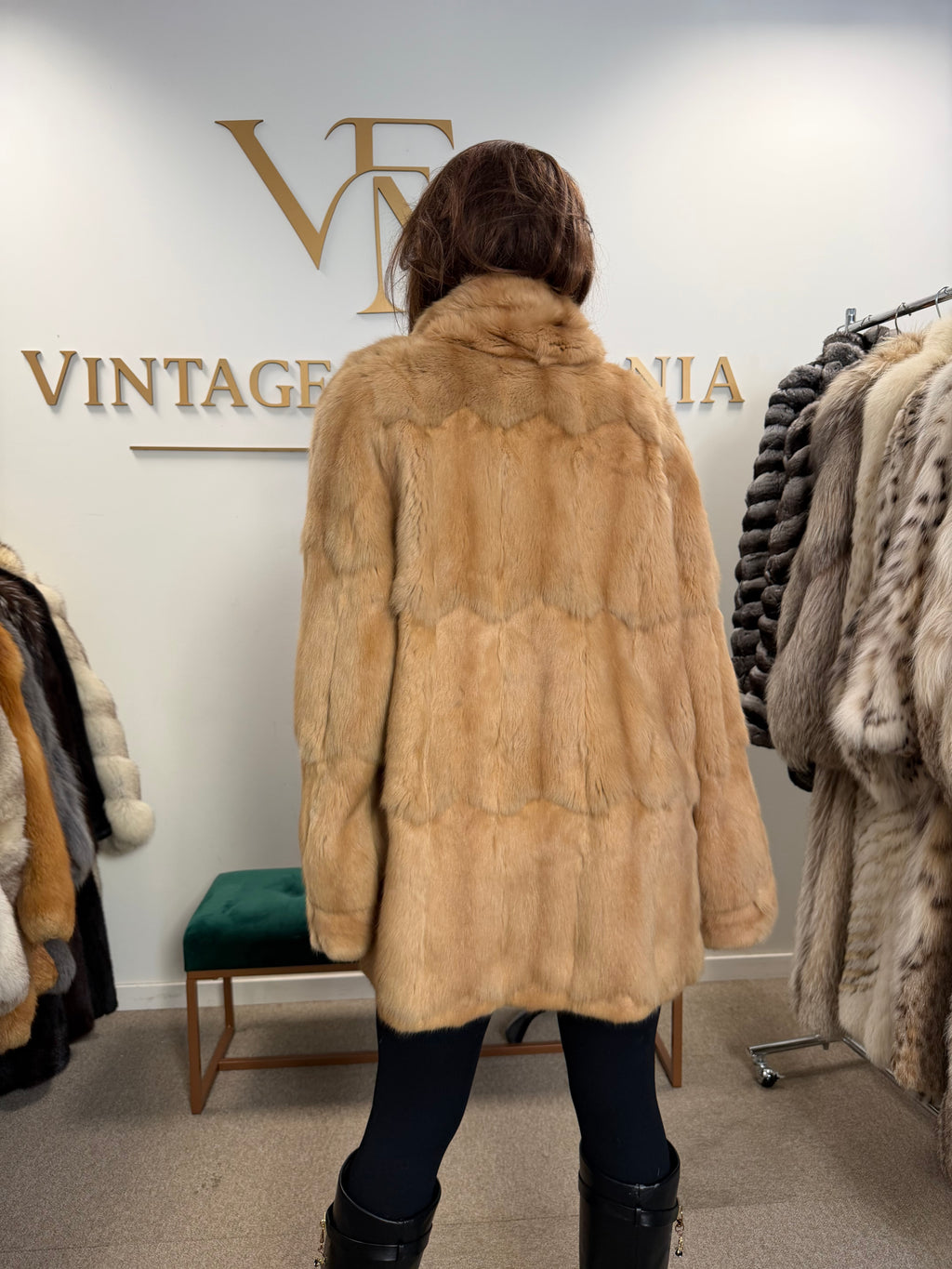 Cream Beige Feh Fur Coat, Butterfly Style, XL
