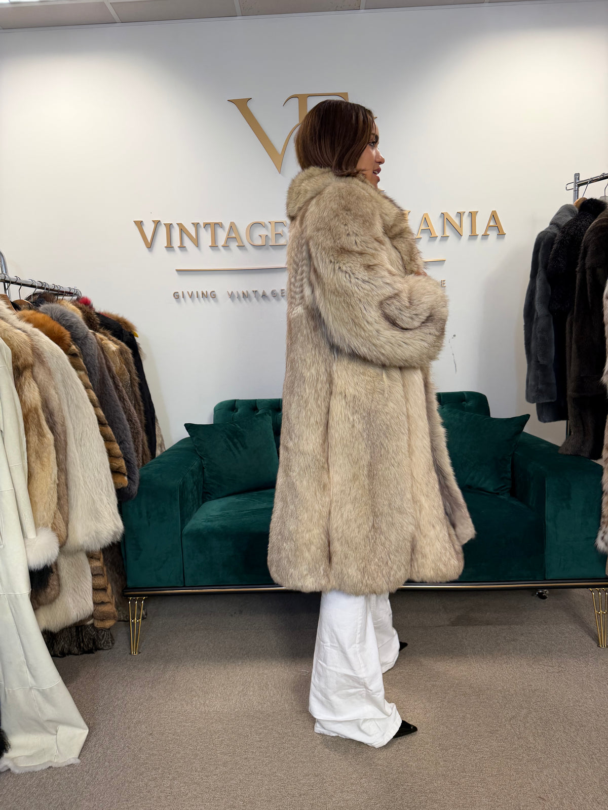 White Nordic Fox Fur Coat, Large, Outlet