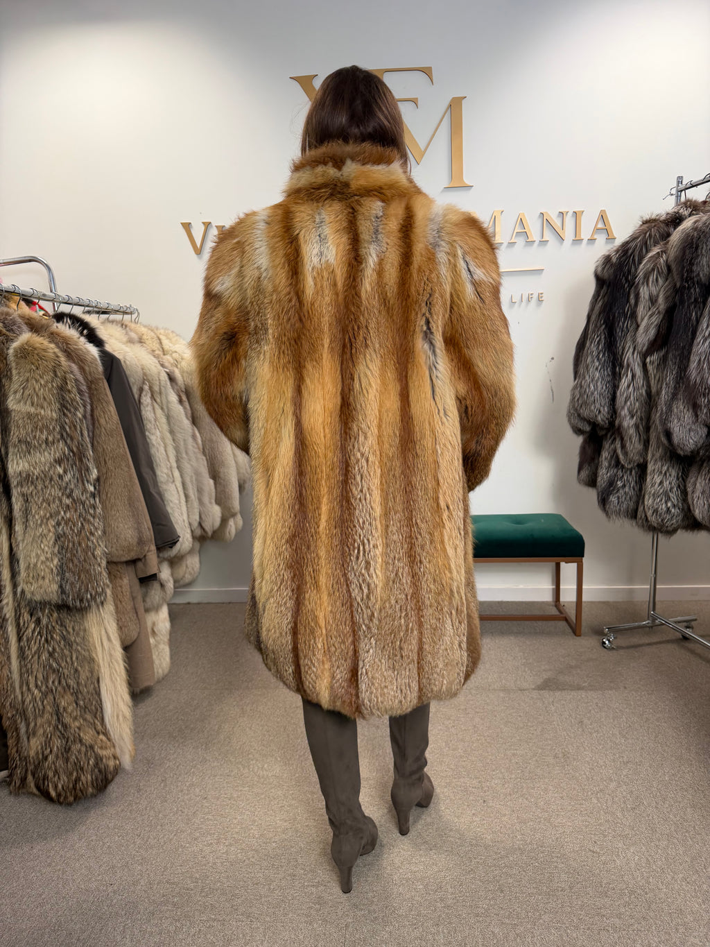 Red Fox Fur Coat, Large, Fluffy