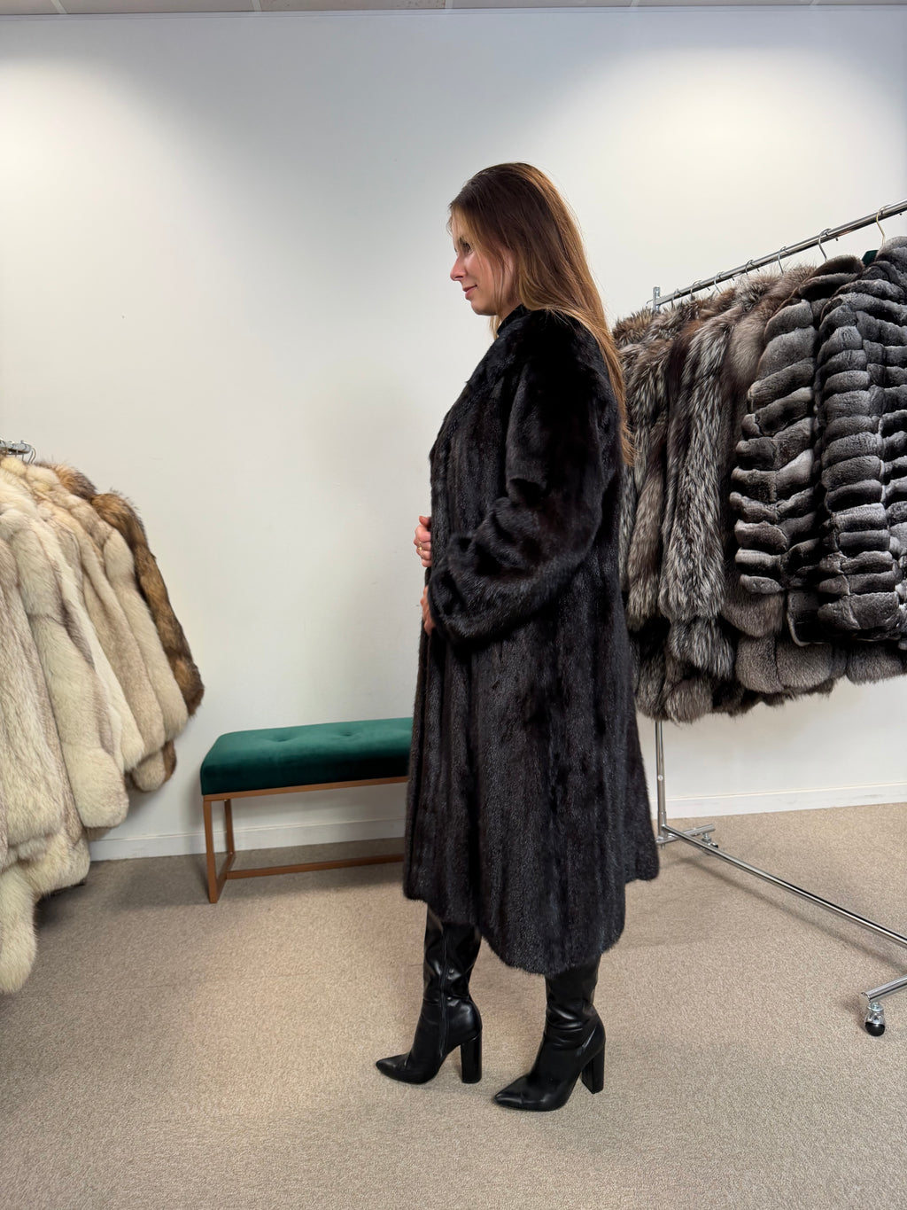 Mink Fur Coat, Dark Brown, Size M