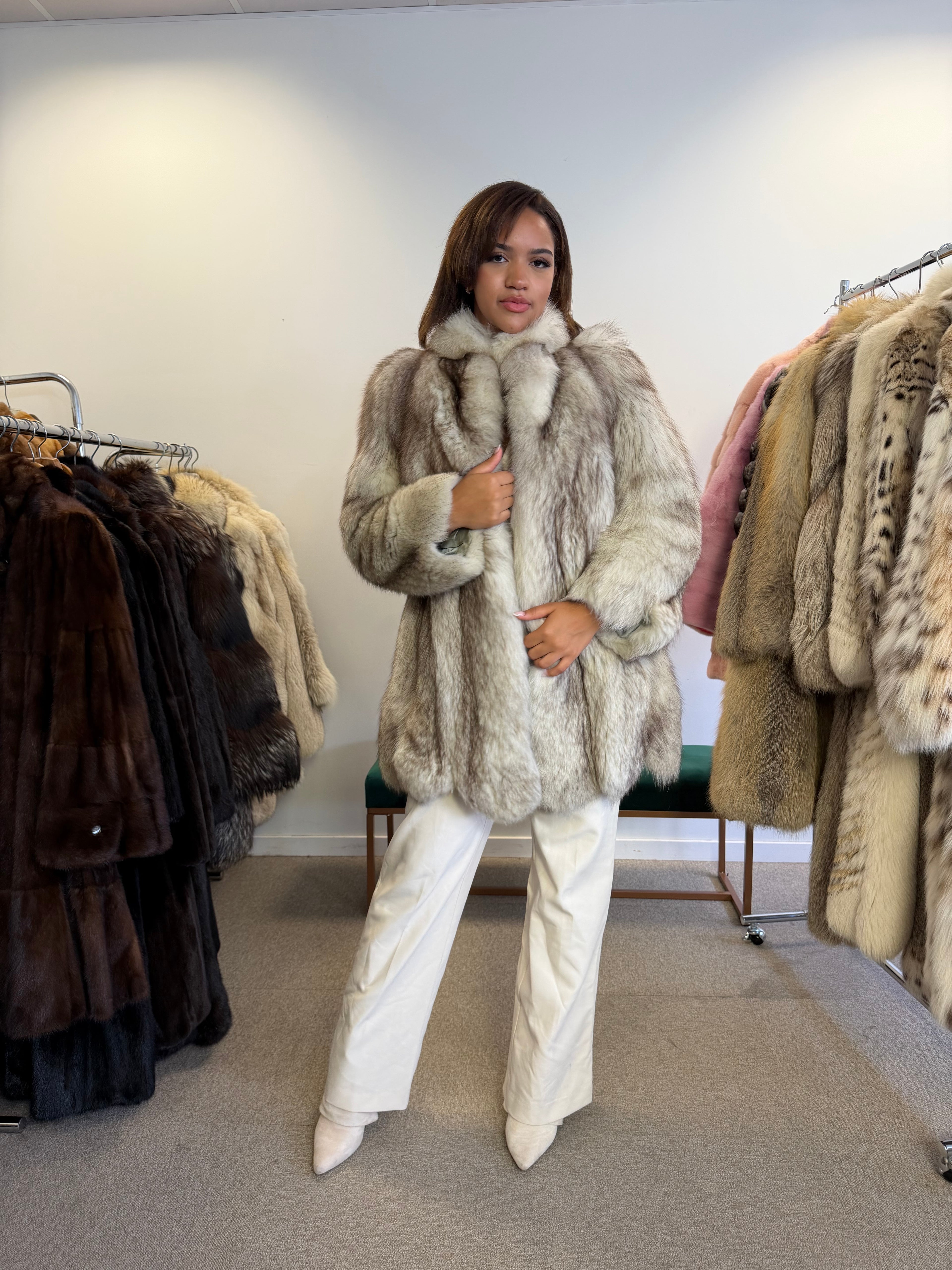 Fox Fur Coat, White Nordic, Size S