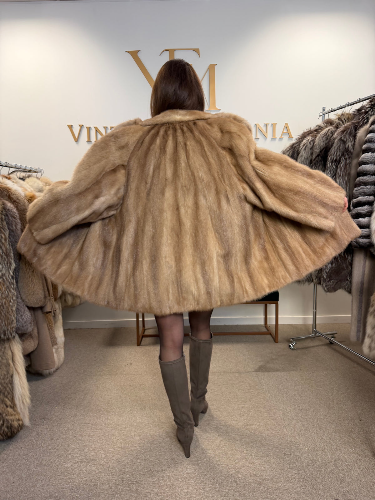 Pastel Mink Fur Jacket, Light Beige, 3XL