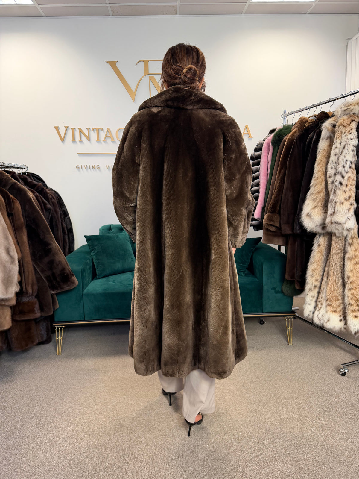 Sheared Beaver Fur Coat, Medium, Full Length