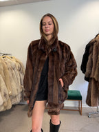 Brown Faux Mink Fur Jacket, Butterfly Style, Fits Large