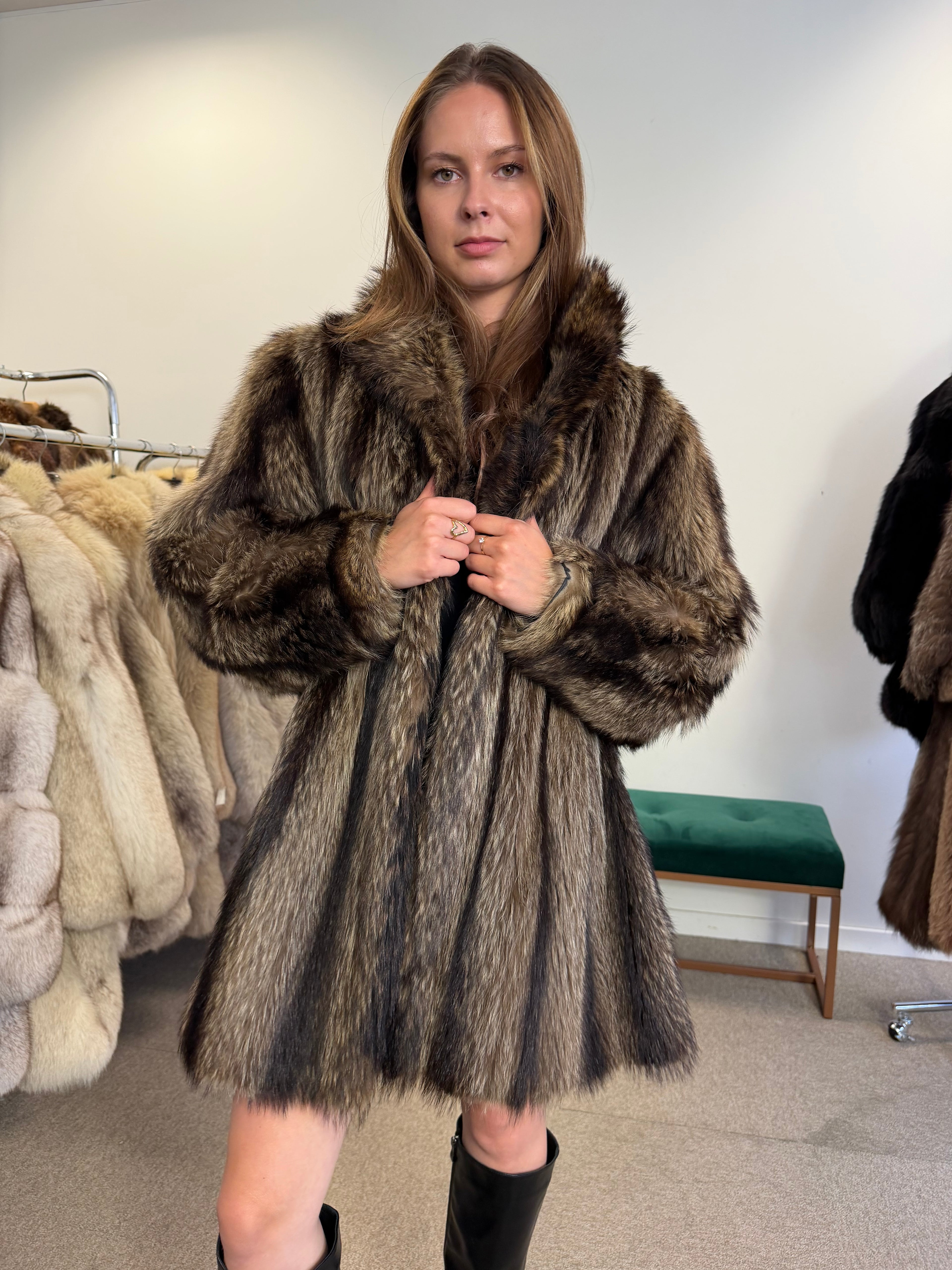 Raccoon Fur Coat, Size L