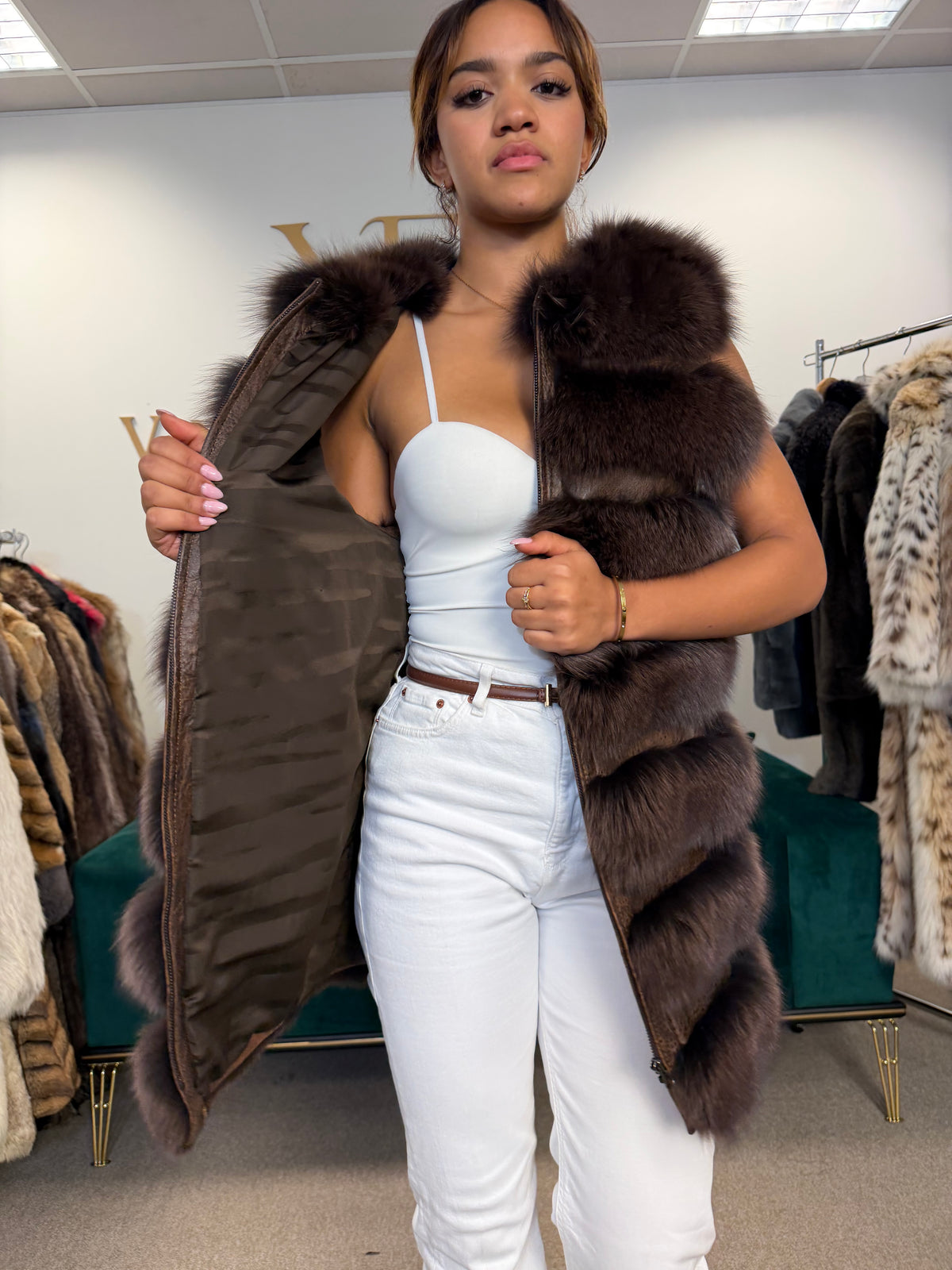 Dark Brown Fox Fur Vest, Medium, New