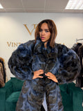 Blue & Black Dyed Fox Fur Coat, Large, Pieced