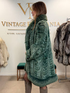 Green Dyed Mink Fur Coat with Fox Collar, XL