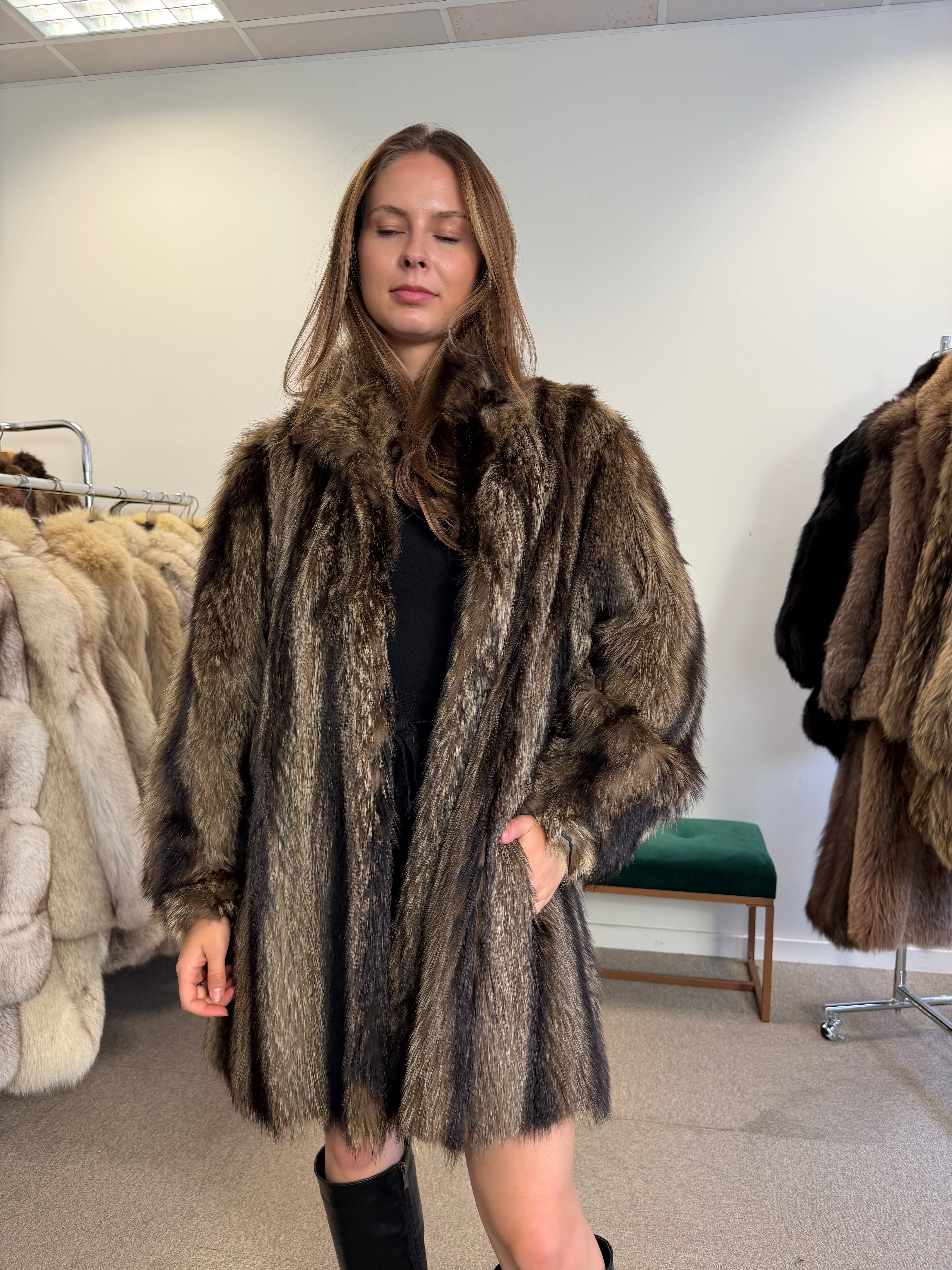 Raccoon Fur Coat, Size L
