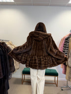NEW Mink Fur Coat, Light Brown Hooded, Medium