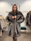 Silver Fox Fur Coat, XL, Super Fluffy