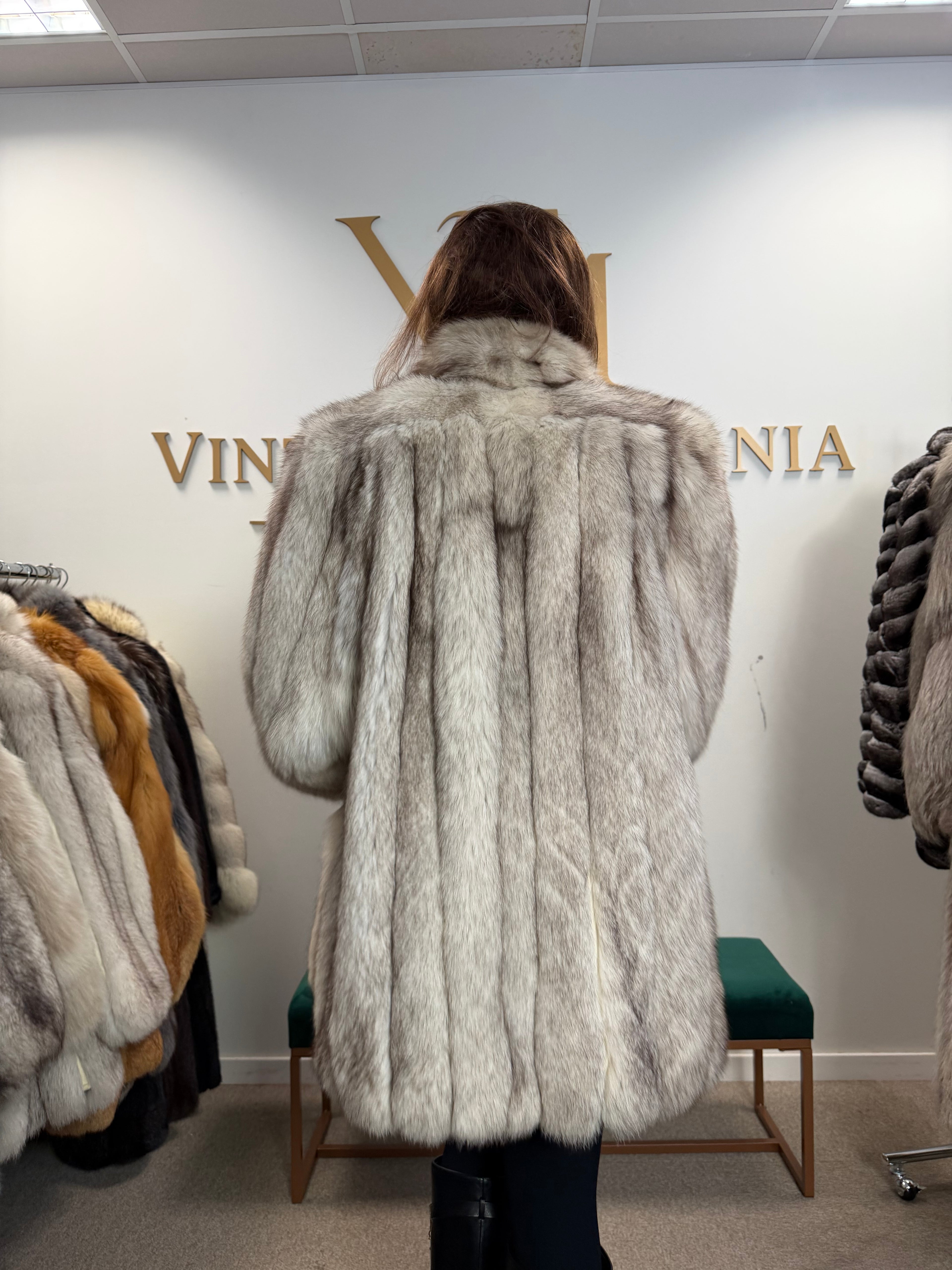 White Blue Fox Fur Coat, Like New, Medium