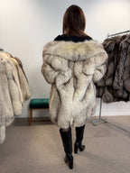 White Nordic Fox Real Fur Coat, Size L