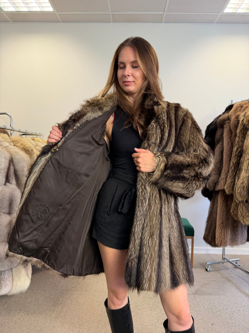 Raccoon Fur Coat, Size L