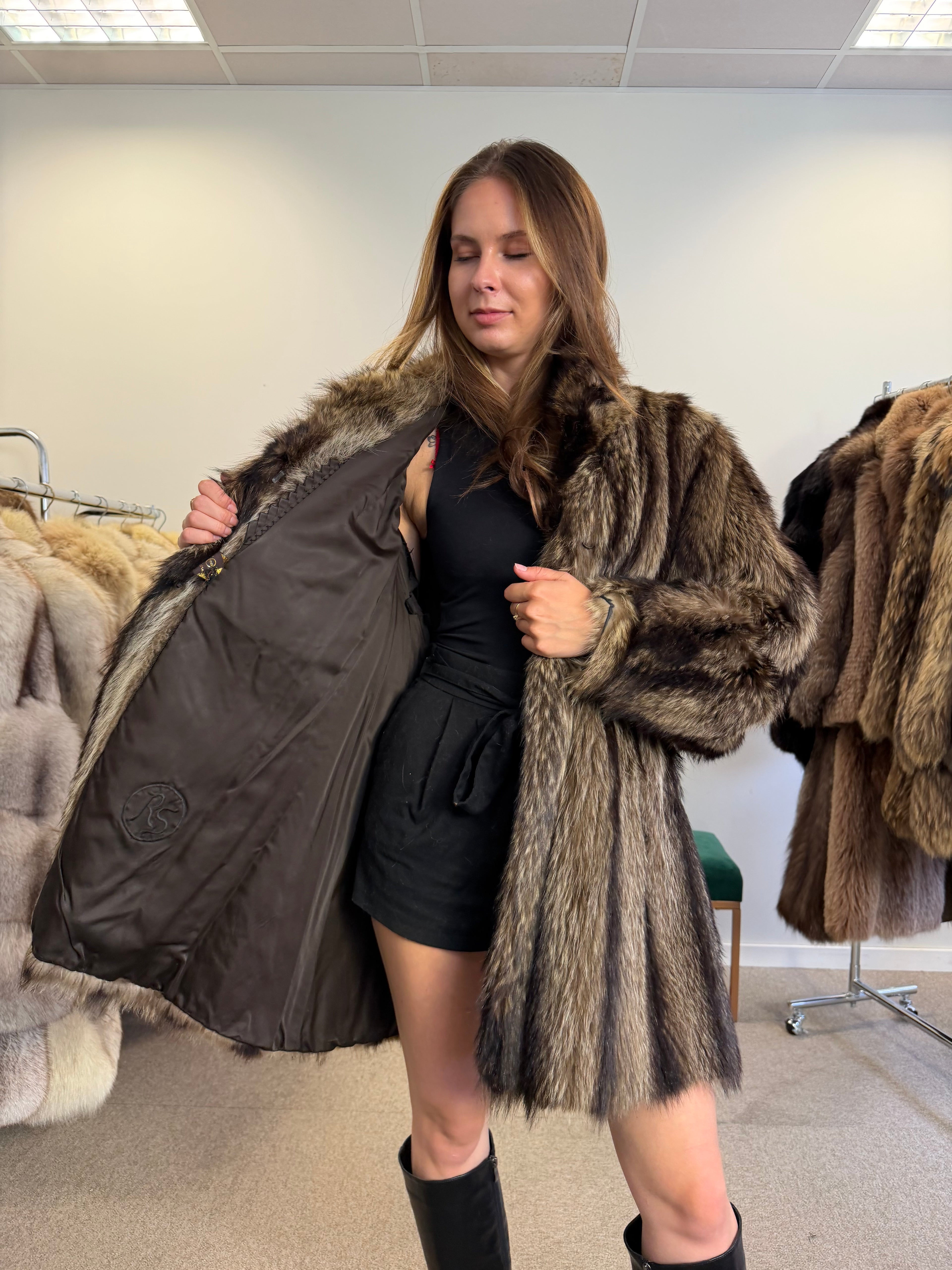 Raccoon Fur Coat, Size L