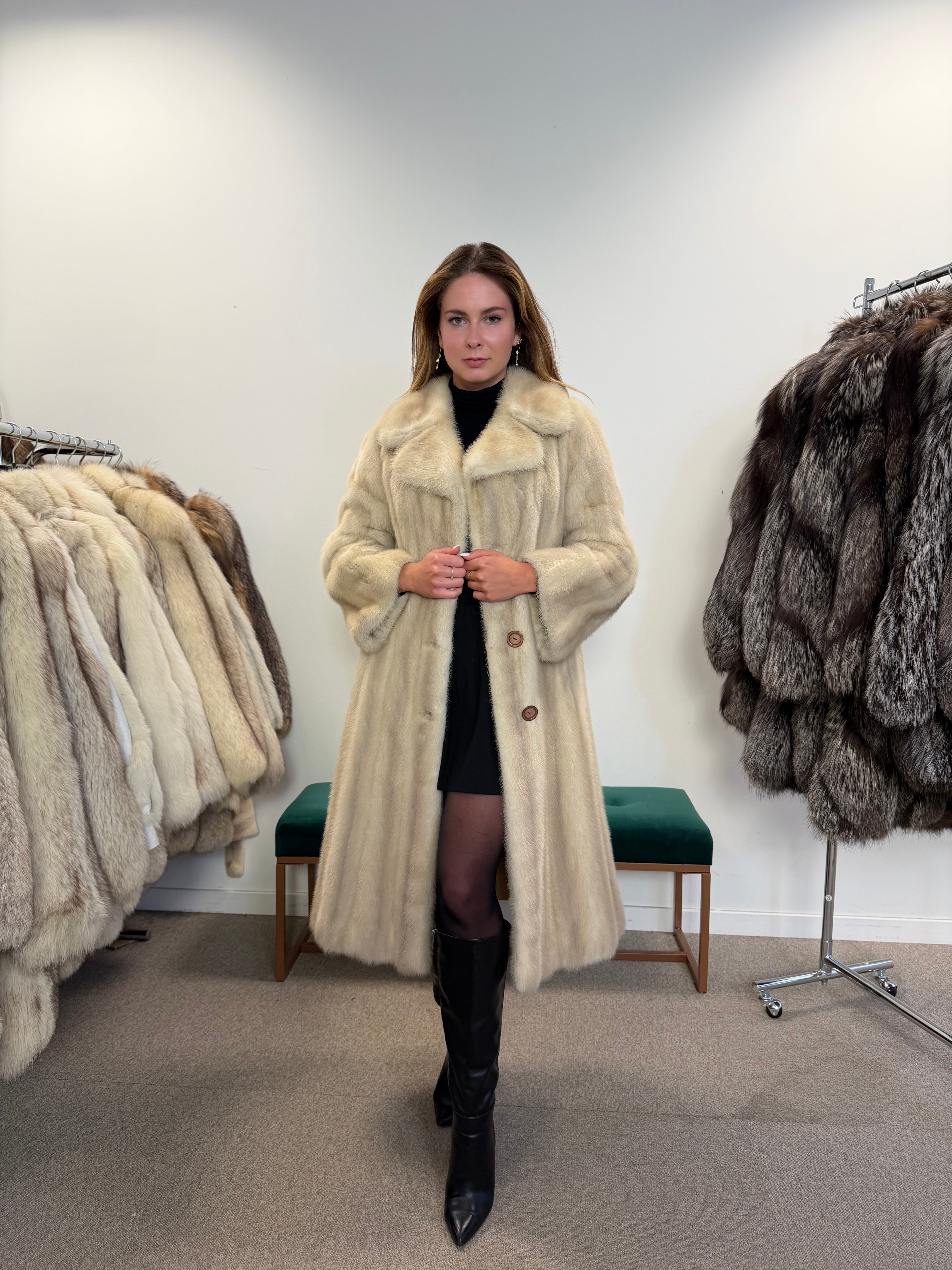 White Mink Real Fur Coat, Size M, Rare Find