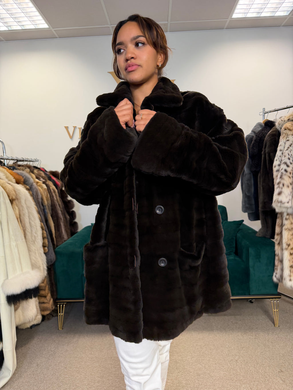 Black Sheared Mink Fur Jacket, XL, Reversible