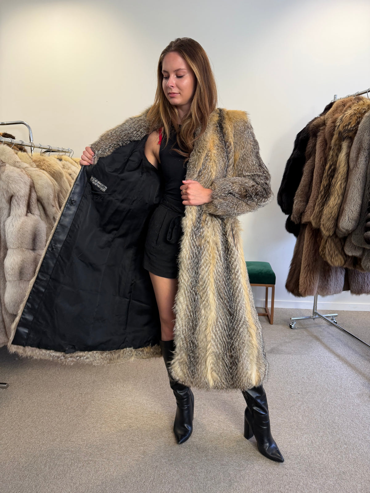 Grey Fox Fur Coat, Medium, Outlet