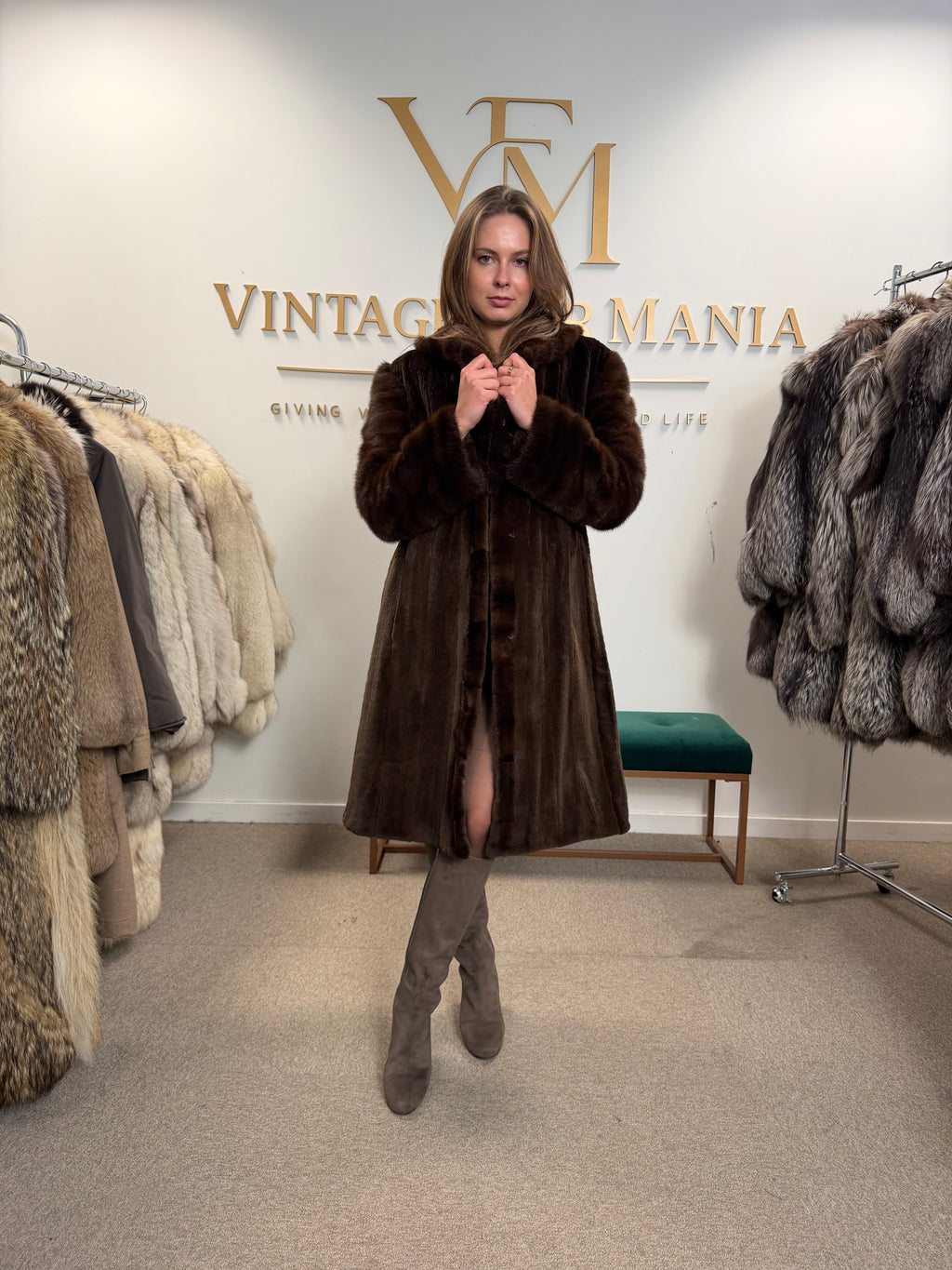 Brown Sheared Mink Fur Coat, Large, High Quality