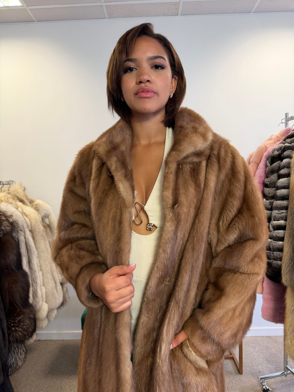 Mink Fur Coat, Pastel Swinger, Large
