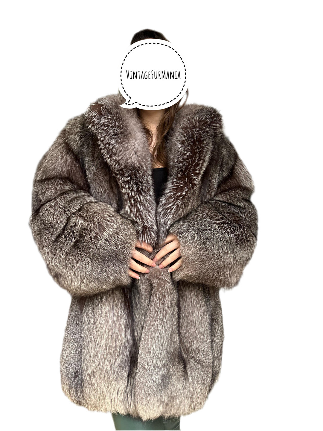 Crystal Fox Fur Coat XL Size