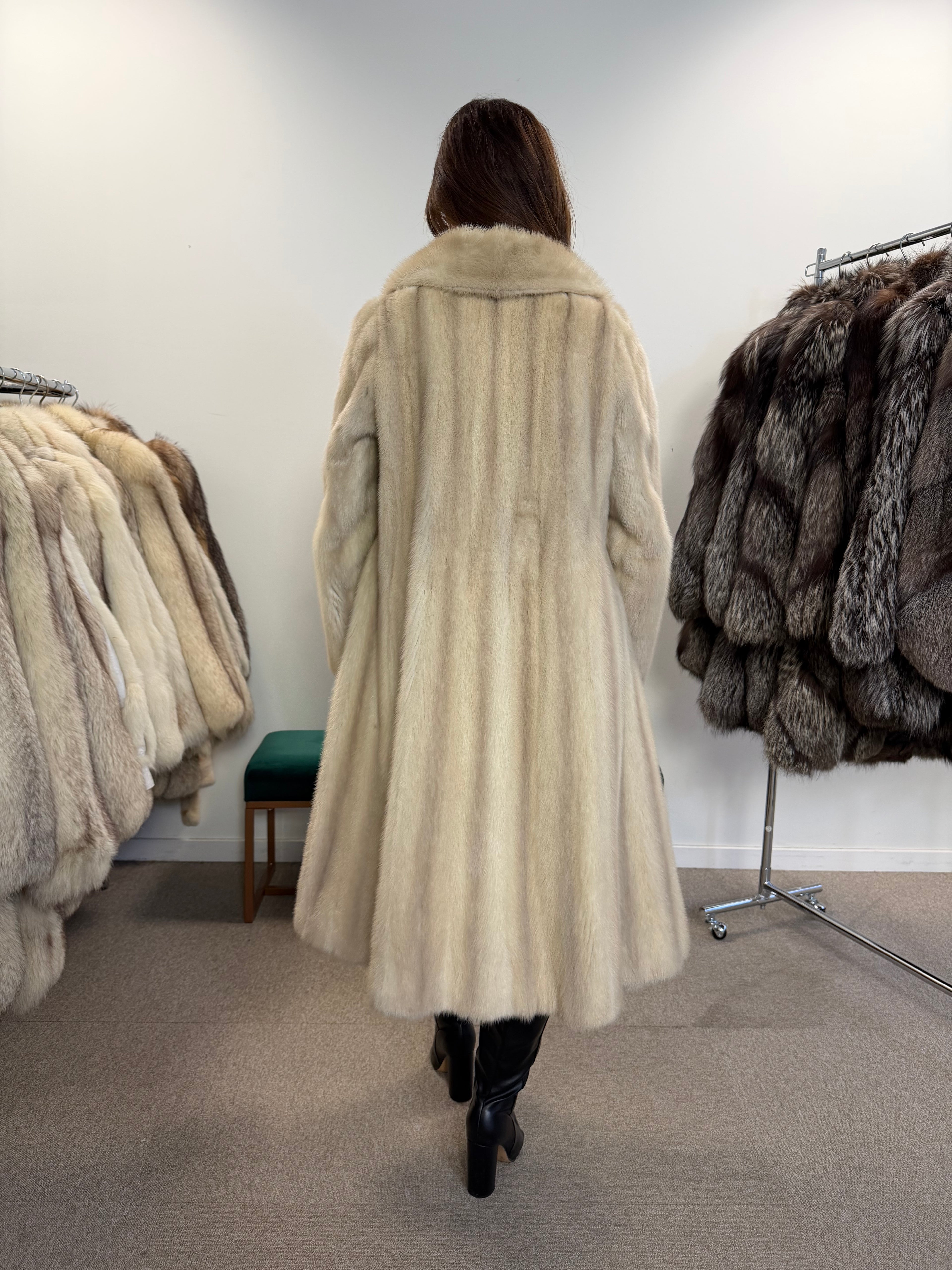 White Mink Real Fur Coat, Size M, Rare Find