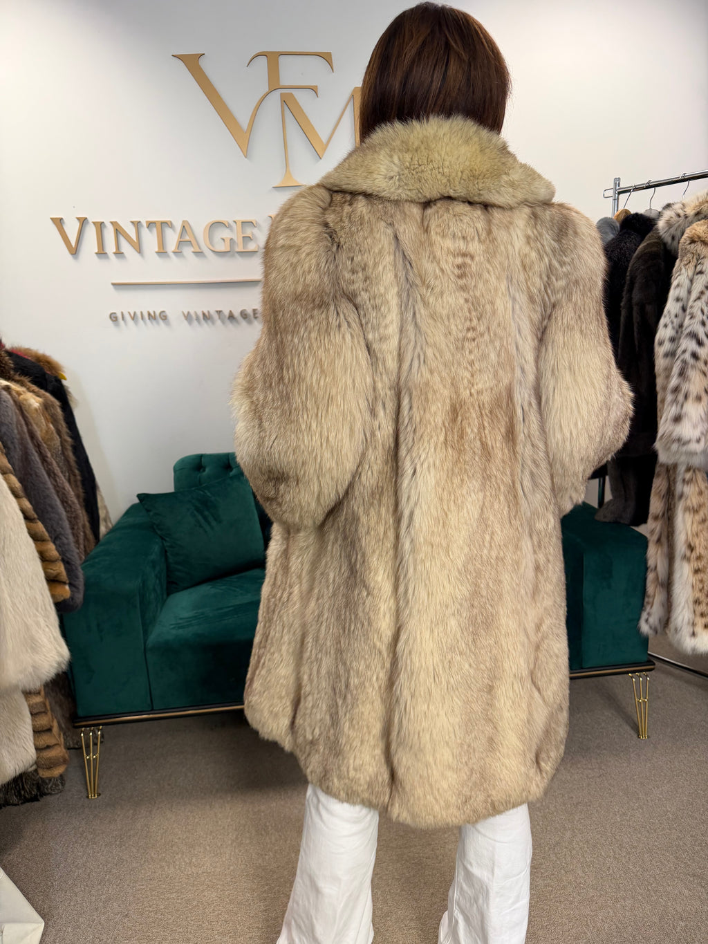 White Nordic Fox Fur Coat, Large, Outlet