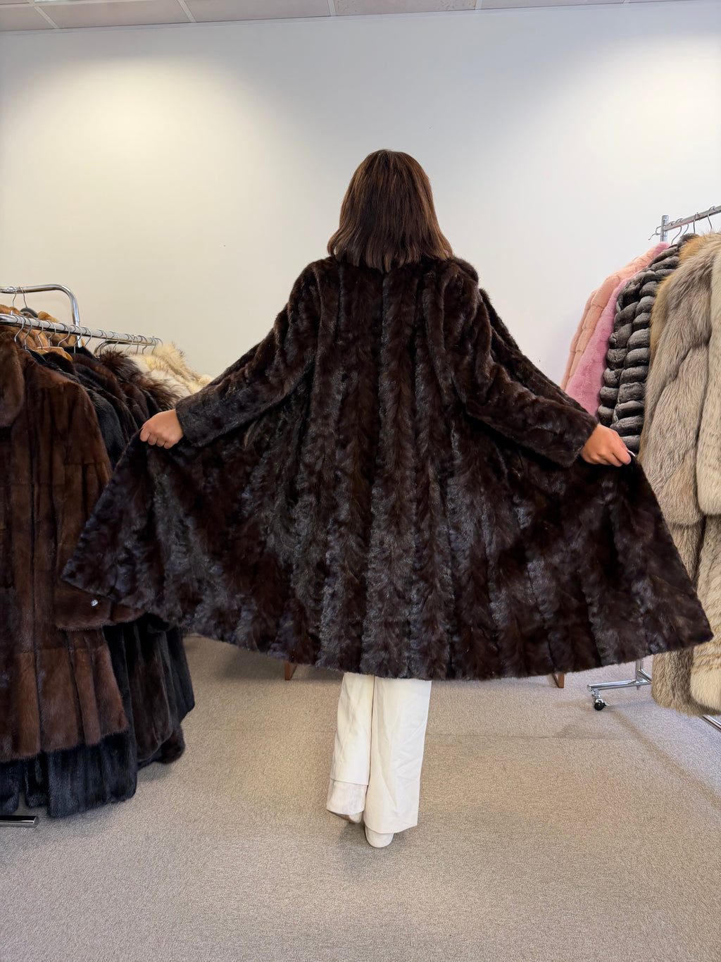 Mink Fur Coat, Brown Pieced, Medium